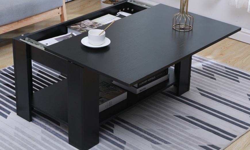 Image 12: Sliding Top Coffee Table with Storage Shelf