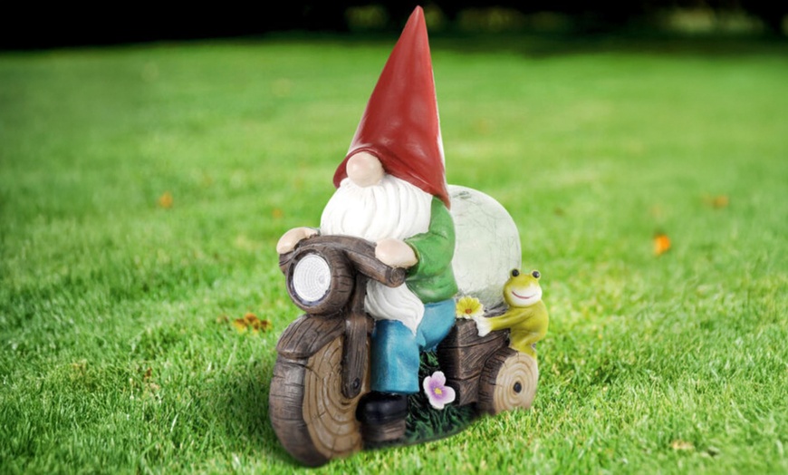 Image 3: Resin Garden Gnome - Dwarf Riding Bicycle Outdoor Decor