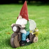 Image 3: Resin Garden Gnome - Dwarf Riding Bicycle Outdoor Decor