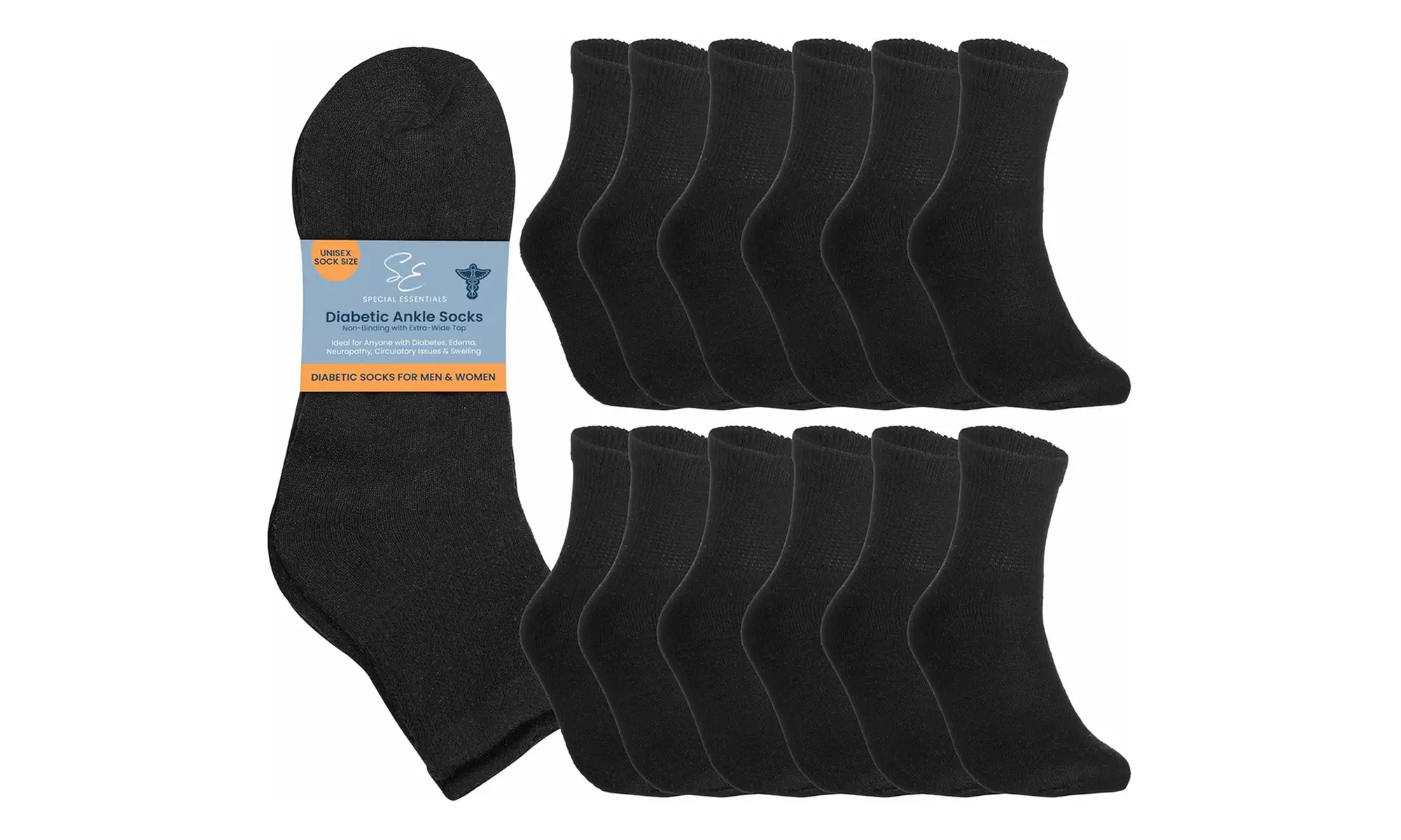 Special Essentials 12 Pairs Diabetic Ankle Socks Non-Binding for Men and Women