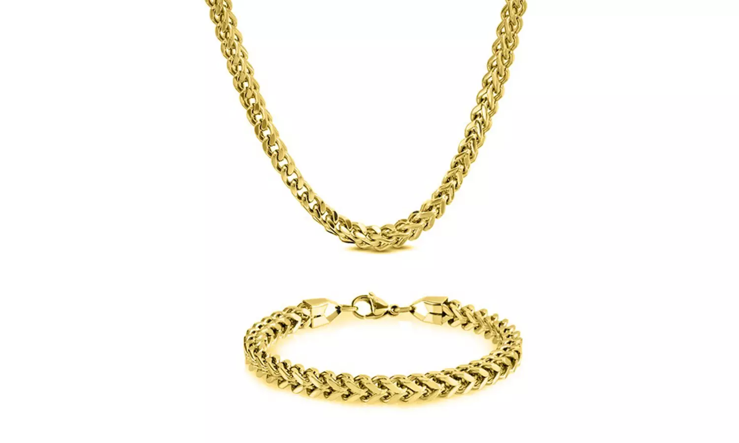 Men's Stainless Steel Franco Chain Necklace and Bracelet Set 2 Piece