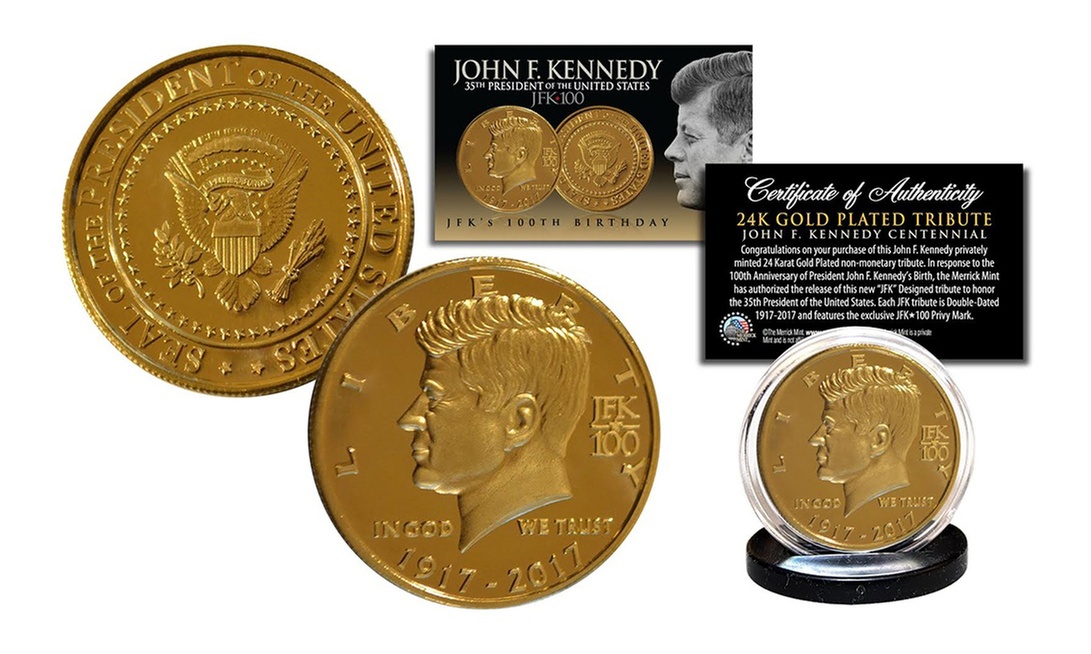 John F. Kennedy 100th Birthday Celebration 24K Gold Plated Tribute Coin