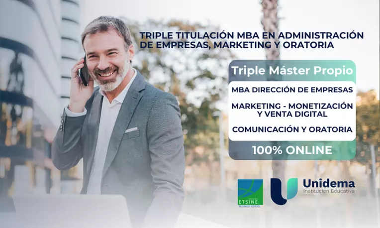 Triple máster propio online en empresas y marketing, y acceso ilimitado a cursos de Unidema; ahorra hasta un 96% - Primary Image