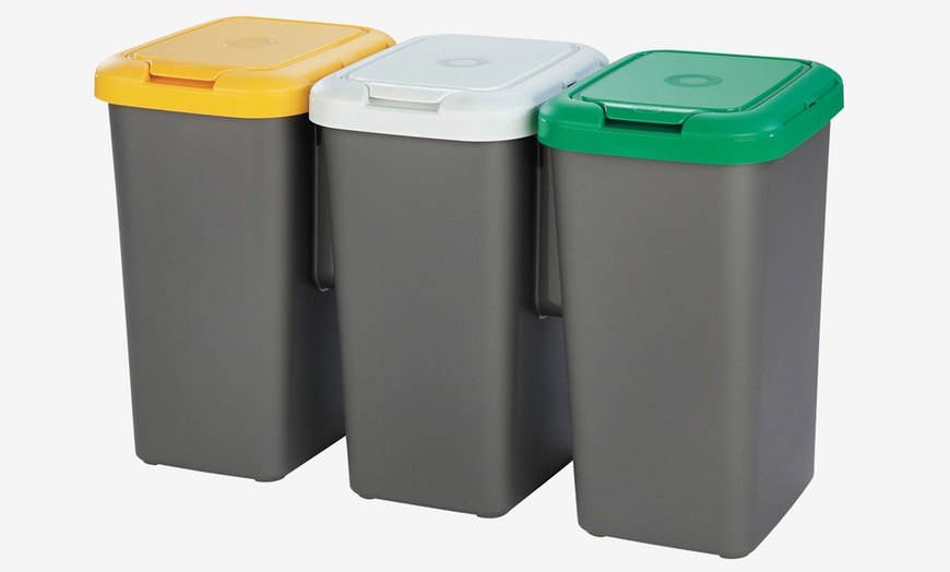 Image 1: Three-Compartment Recycling Bin