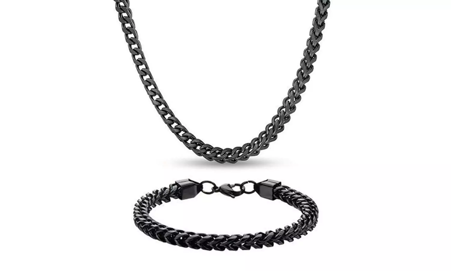 Men's Stainless Steel Franco Chain Necklace and Bracelet Set 2 Piece