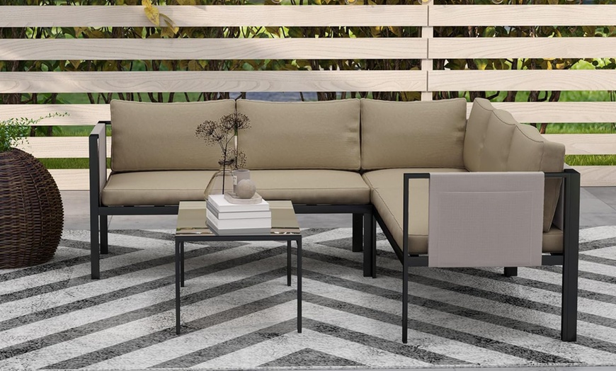 Image 1: Outsunny Five Seater Garden Corner Sofa Set