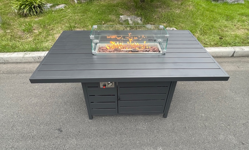 Image 3: 6-Seater Aluminum Firepit Dining Set