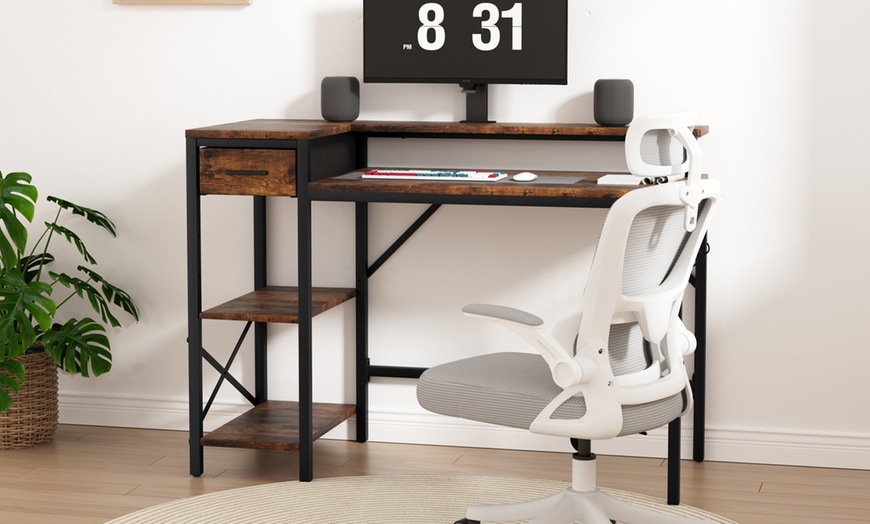 Image 14: Four-Tier Computer Desk PC Laptop Desk Home Office Writing Study Desk