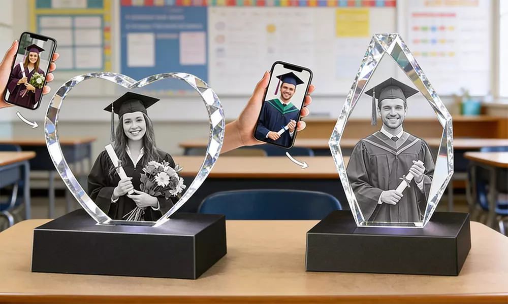 Custom 3D Photo-Engraved Crystal Keepsake — Personalized Laser-Etched Grad Gift in Multiple Shapes & Sizes (Up to 87% Off)