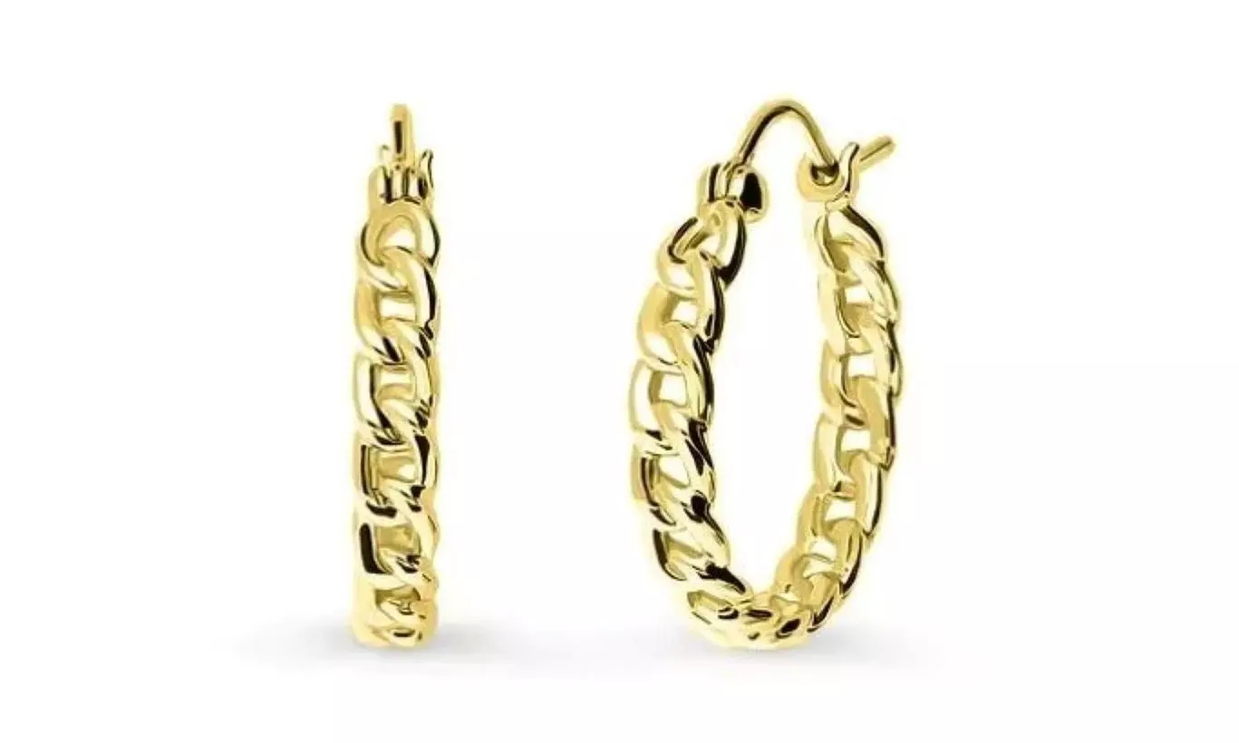 Italian 925 Sterling Silver 18MM Curb Hoop Earrings Stamped 925