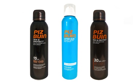 1 o 2 spray solari a protezione media, spray solari a protezione alta o spray doposole Piz Buin