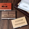 Image 1: One or Two Personalized Engraved Wooden Business Card Holders