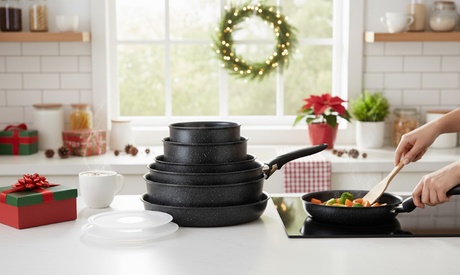 Tefal Unisex Red Ten-Piece Stone Coating Cookware Set