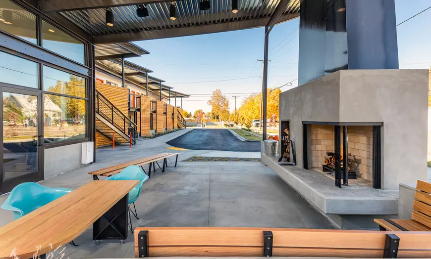 Open air courtyard with seating areas