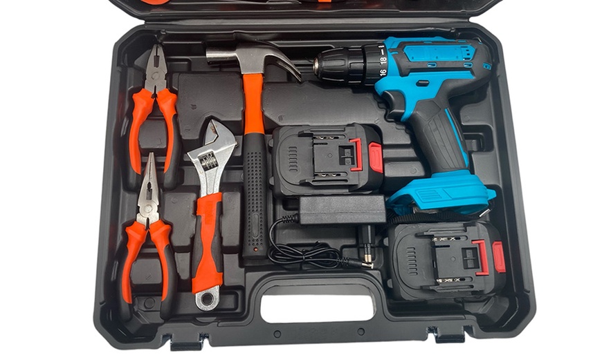 Image 4: Kit de herramientas de 100 piezas con taladro atornillador