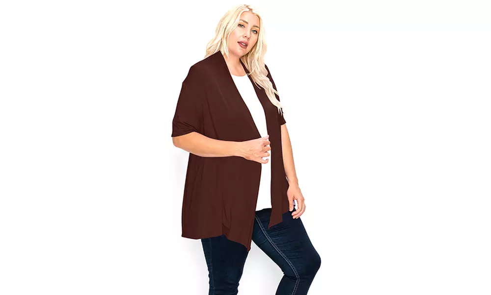 Women's Plus Size Casual Short Sleeve Open Front Cardigan