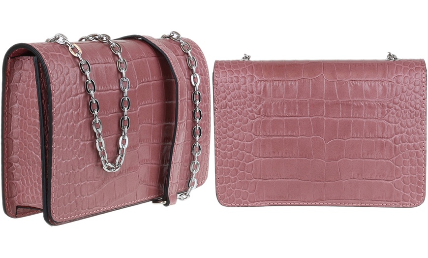 Image 15: Croc Print Leather Shoulder Bag