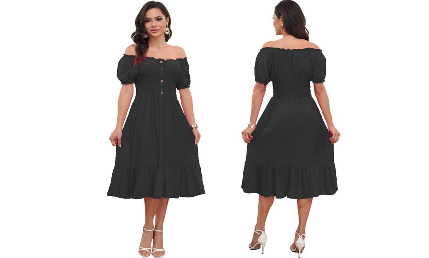 Image 11: Women's Printed Bardot Gypsy Midi Dress