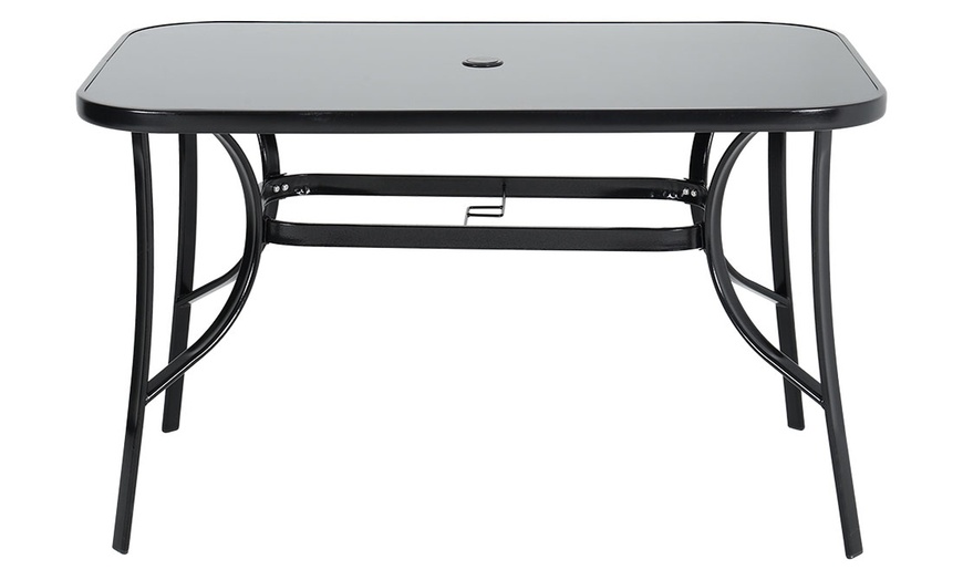 Image 14: Black Tempered Glass Coffee Table with Umbrella Hole 
