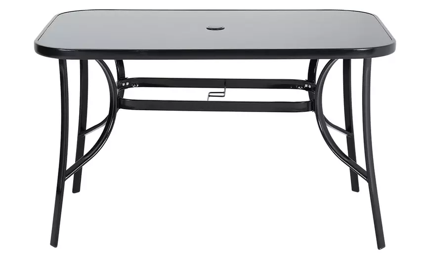 Image 14: Black Tempered Glass Coffee Table with Umbrella Hole 