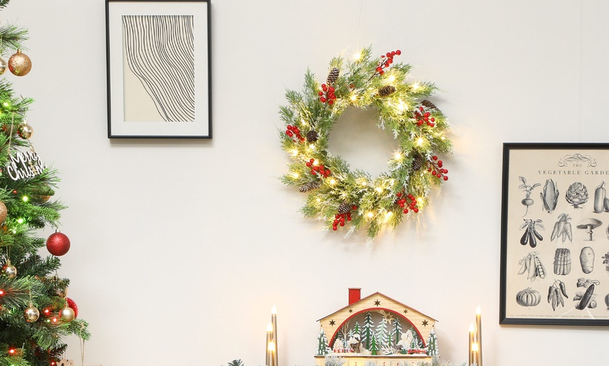 Image 6: HomCom 60cm Prelit Christmas Wreath with LED Lights 