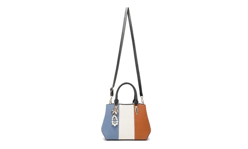 Image 25: Women's Color-block Fashion Tote and Top Handle Handbags