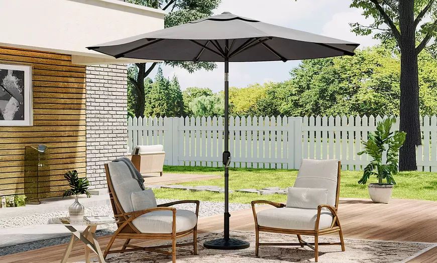 Image 4: 3m Grey Rotating Parasol with Four Base Styles 