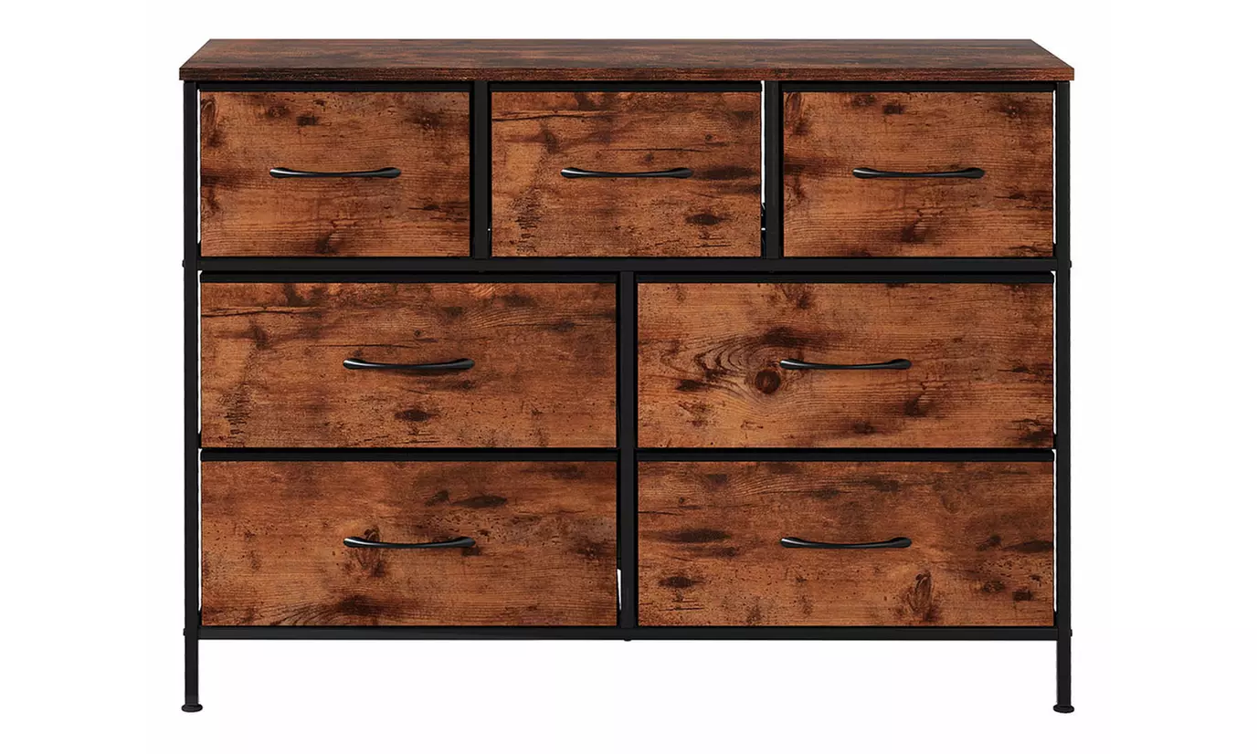 Fabric Chest of Drawers Collection - Rustic Wood & Grey Storage Units