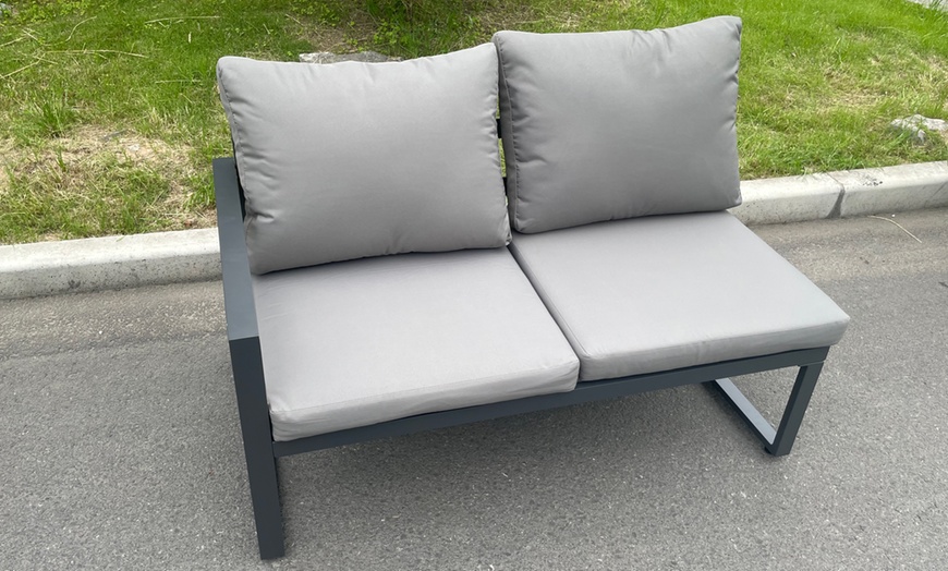 Image 3: Aluminium Patio Furniture Corner Sofa Set Gas Fire Pit Dining Table