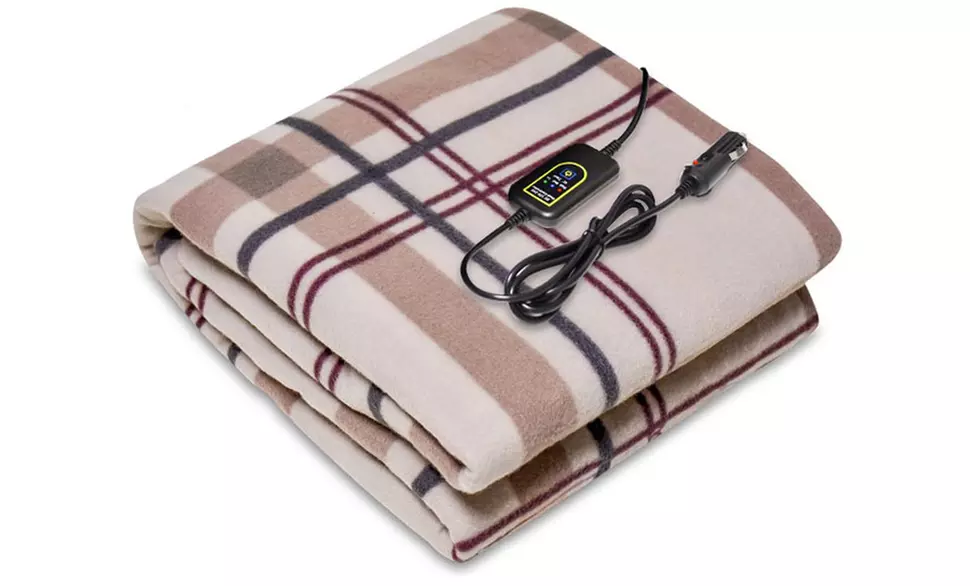 12V Heated Fleece Car Blanket With Controller For Timer and Heat Levels
