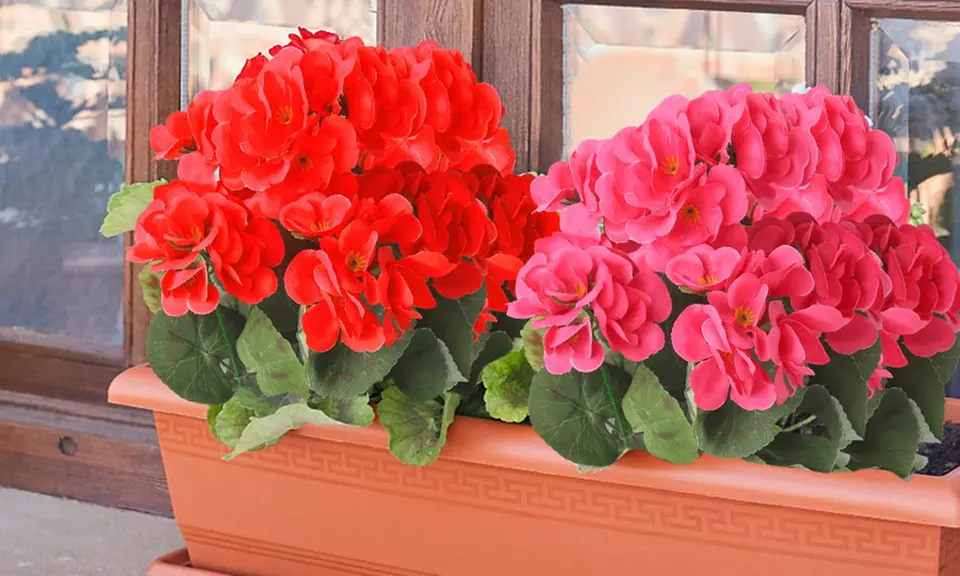 2 Pcs Artificial Geraniums Silk Flowers Faux Flowers Outdoor Plant Bush