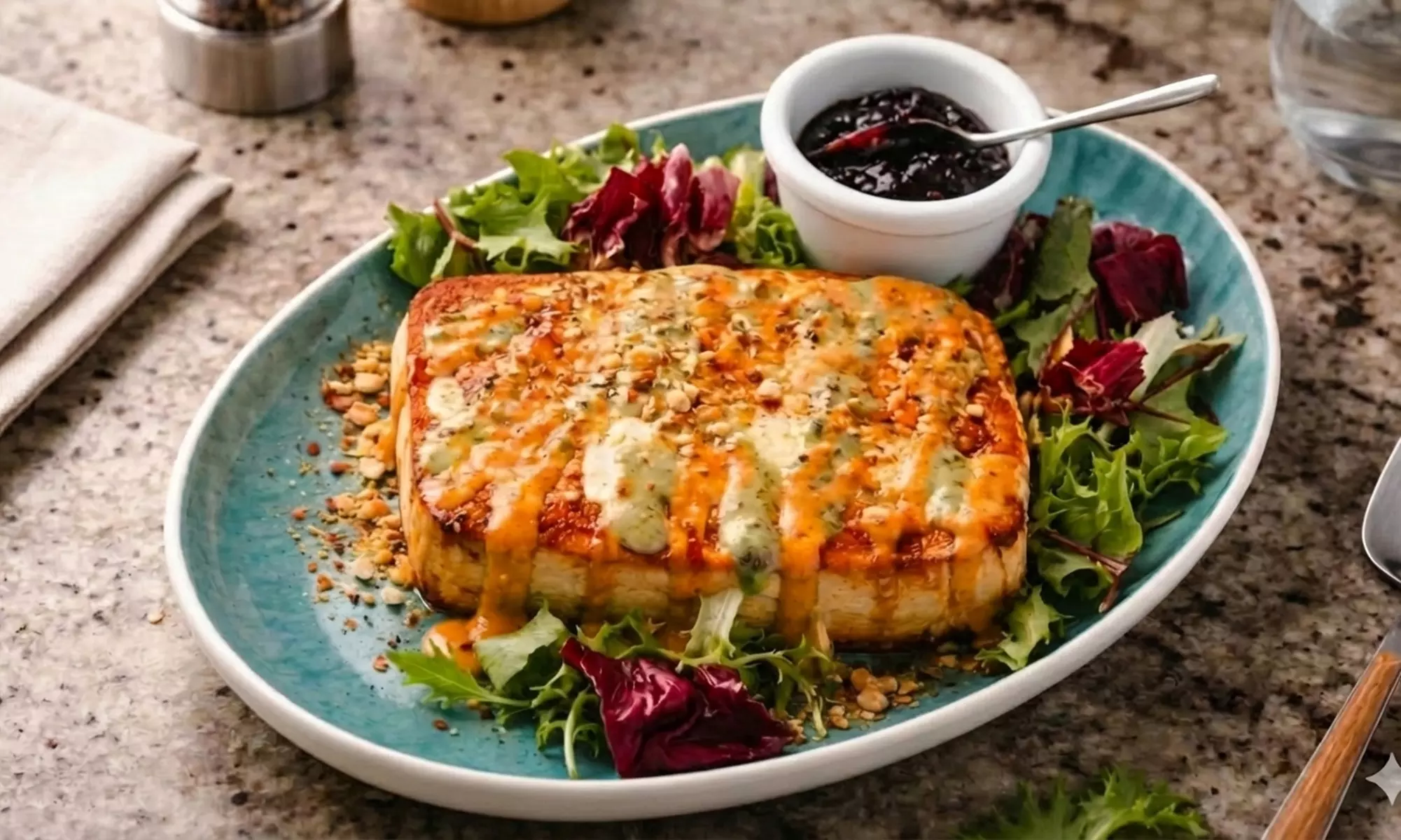 Menú con aperitivo, entrante, principal, postre y bebida para 2 o 4