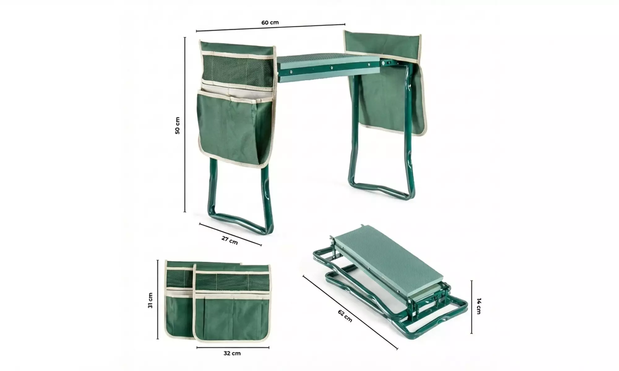 Opvouwbare tuinkniebank met opbergvakken