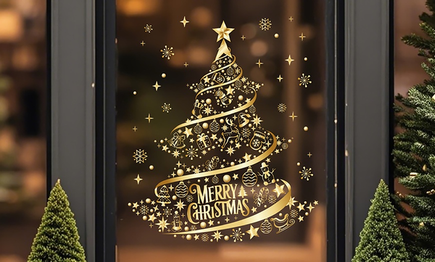Image 3: Golden Christmas Tree Printed Stickers for Window Decoration