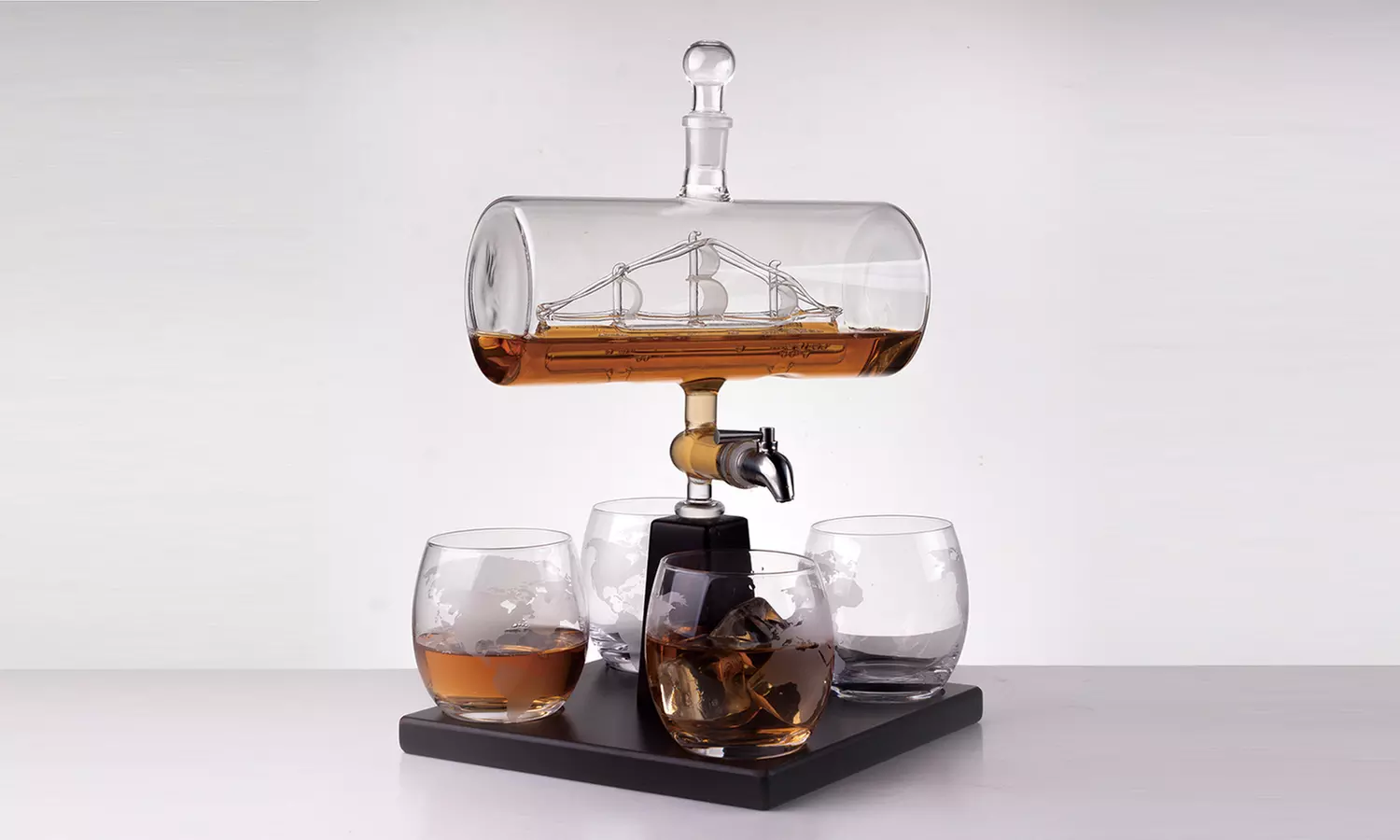Sailing Ship Decanter Set with Dispenser and 4 Whiskey Glasses - Primary Image