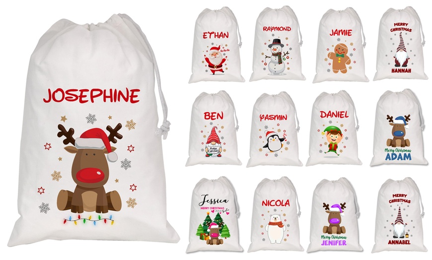 Image 1: Add Christmas Cheer with Personalized White Santa Sacks