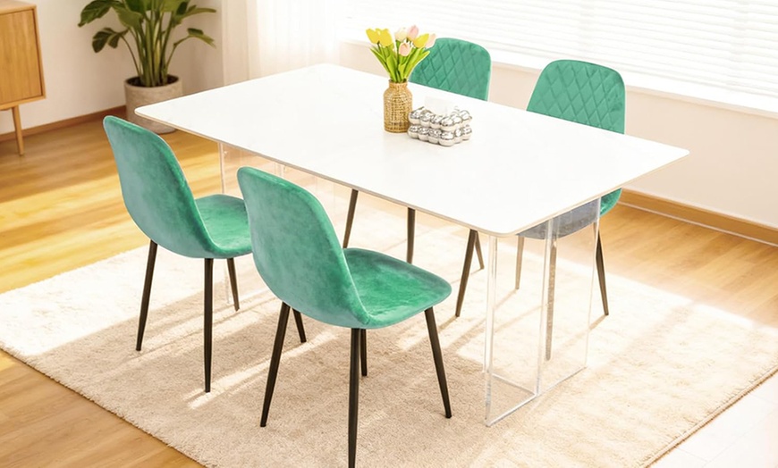 Image 5: Alivio Four-Piece Velvet Dining Chairs, Upholstered Curved Backrest