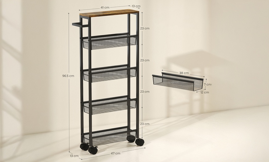 Image 8: HomCom Rolling Kitchen Trolley, Slim Storage Cart with Metal Frame