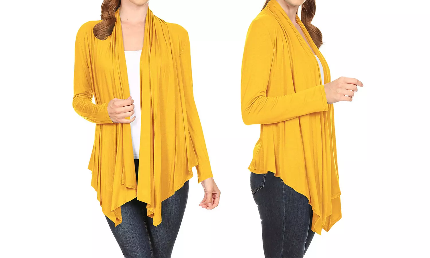 Women's Long Sleeve Draped Neck Open Front Solid Cardigan