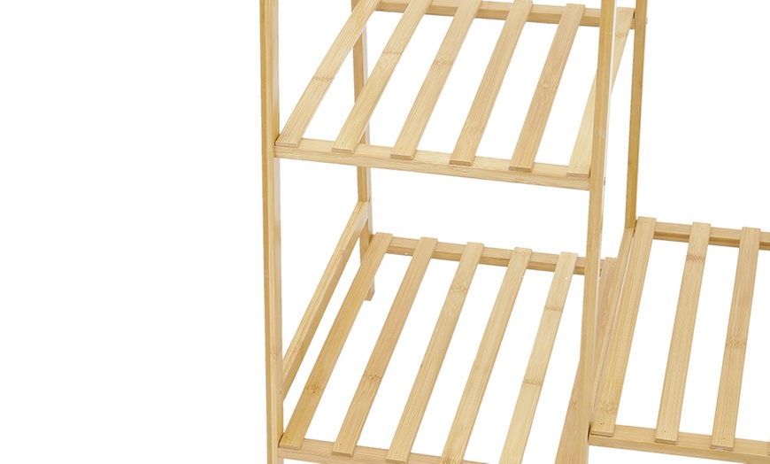 Image 4: Natural Bamboo Garment Rack with Shelves and Hanging Rod