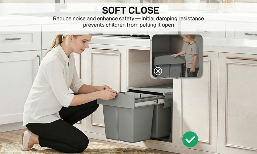 Image 5: HOMCOM Soft-Close Pull-Out Under-Sink Bin with Dual 15L Compartments