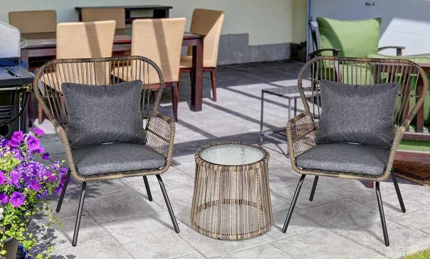 Image 5: Outsunny Woven Bistro Set with 2 Chairs and Table, Choice of Styles