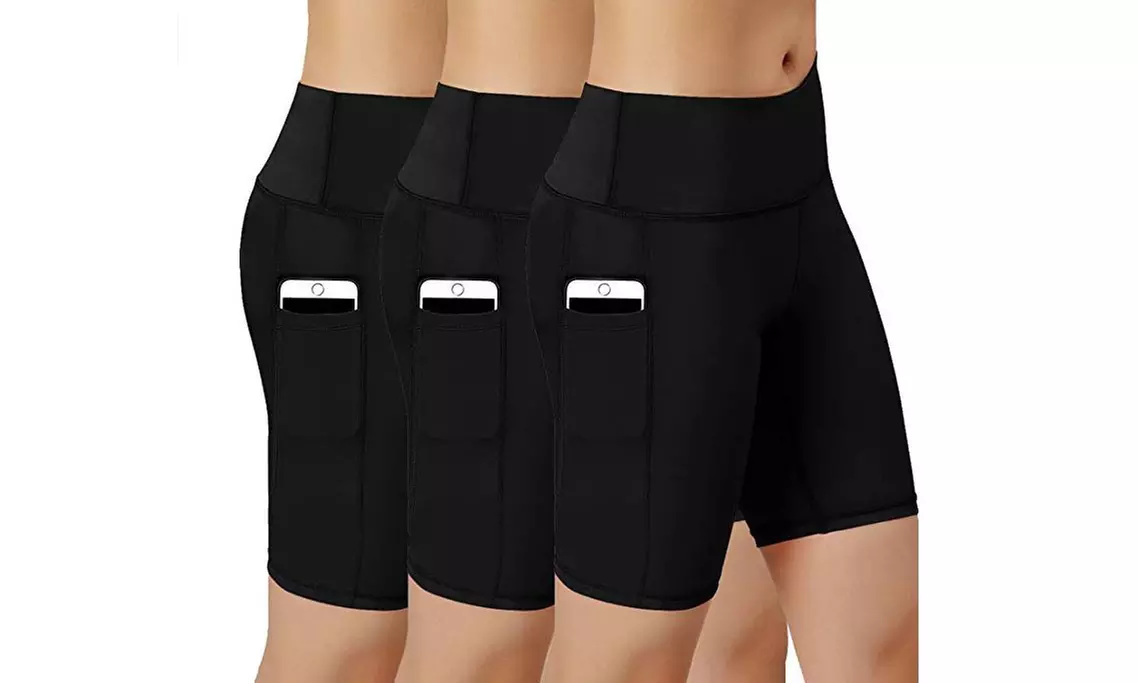 Women's High-Waist Bicycle Shorts with Phone Pockets (3-Pack). Plus Sizes Available. - Second Medium