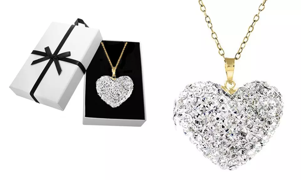 Sterling Silver Heart Necklace in 18k Gold Plated  With Crystals From Swarovski