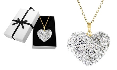 Sterling Silver Heart Necklace in 18k Gold Plated With Crystals From Swarovski Gold Crystal Sterling Silver