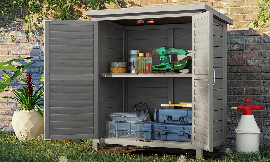 Image 14: Outsunny Wooden Garden Storage Sheds in Grey or Natural Wood