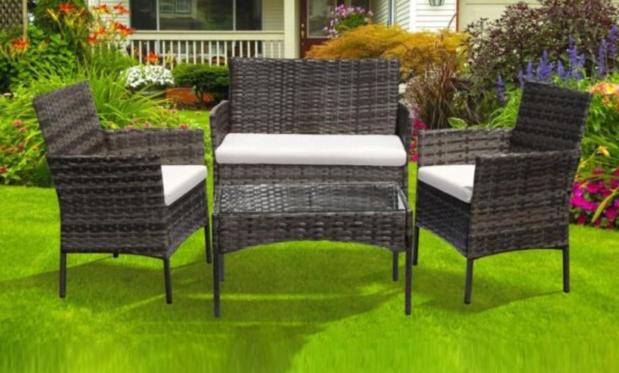 Image 2: 4-Piece Grey Rattan-Effect Dining Set