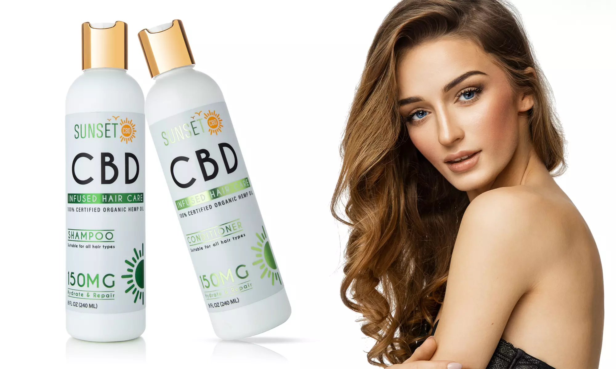 Hydrating CBD Shampoo & Repairing Conditioner from Sunset CBD (150mg) - Primary Image