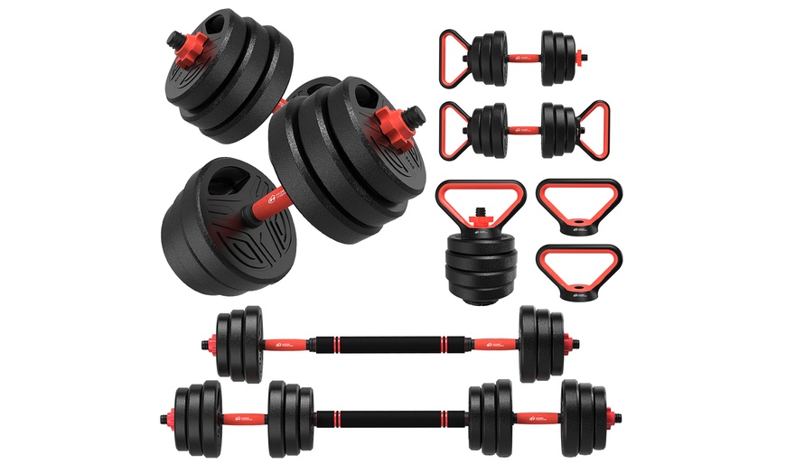 Image 1: Two-in-One Dumbbell and Barbell Set