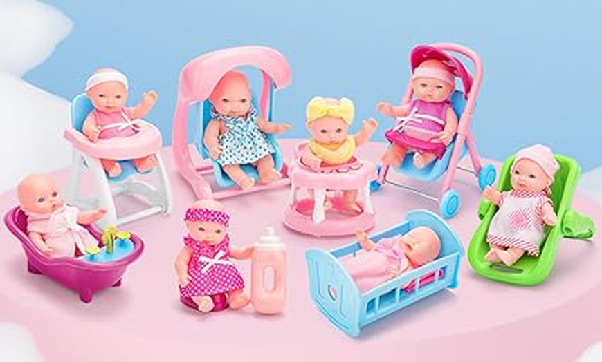 Image 2: Deao Set of 8 Mini 5'' Baby Dolls with Accessories